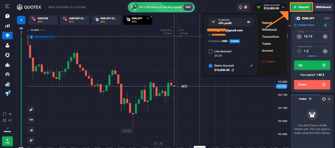 Quotexi demokonto: kuidas kontot avada