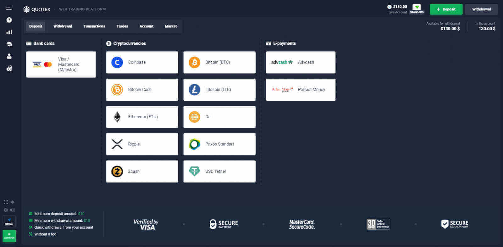 Quotexi ülevaade: kontotüübid, kauplemisplatvormid, hoiused ja väljamaksed
