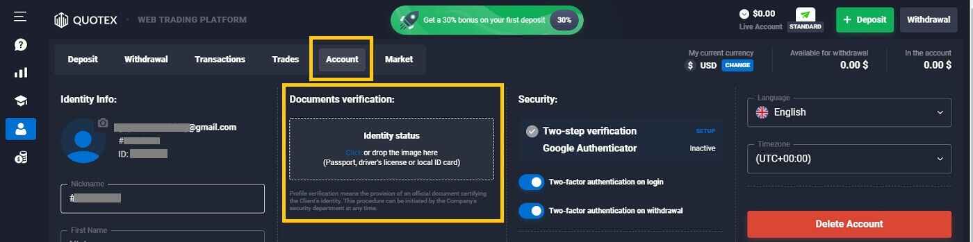 Quotexi konto kinnitamine: kuidas oma kontot kinnitada